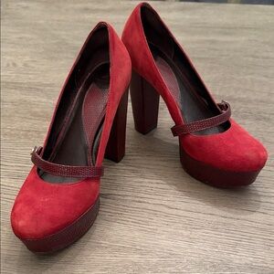 Diane Von Furstenberg Suede and Leather Embossed Mary Jane Heels Shoes size 8